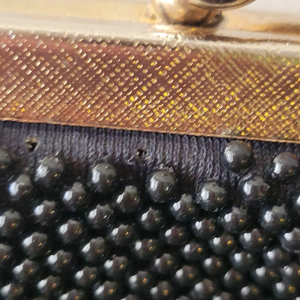 Vintage Beaded Black Clutch Bag Silver Chain Strap ~ 1960? ~ Made in Hong Kong - Picture 16 of 16